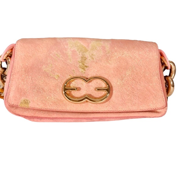 ESCADA pink with metallic gold accents pony handbag - Picture 3 of 12